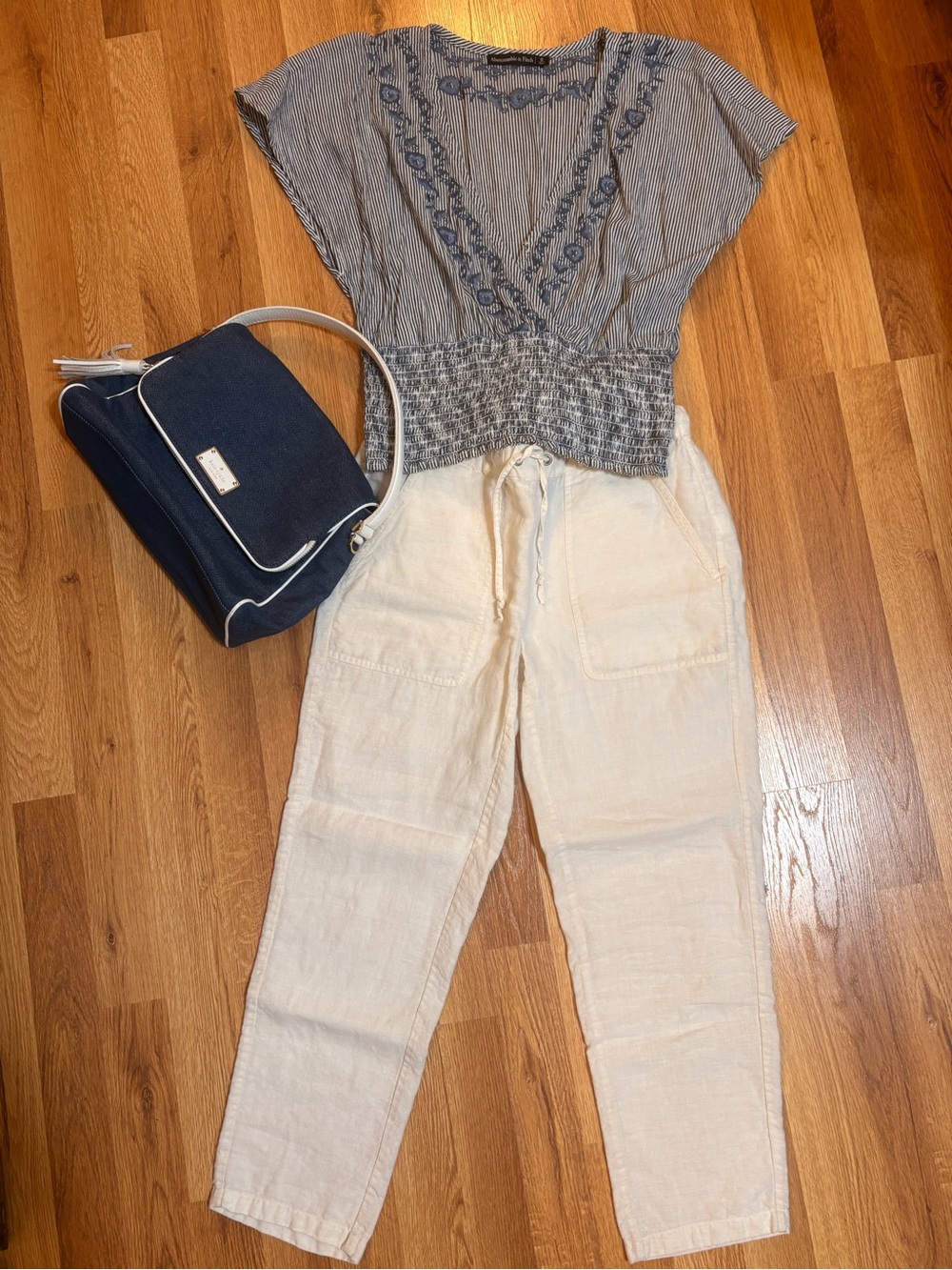 Saks Fifth Avenue Coastal Cream Drawstring Linen Capris XS/TP